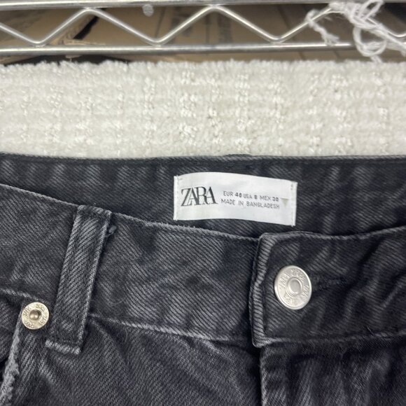 Y2K Zara Wide Leg Baggy Jeans Wom Size 8 Dark Wash Off-black High Rise Cut-Off - Picture 5 of 11